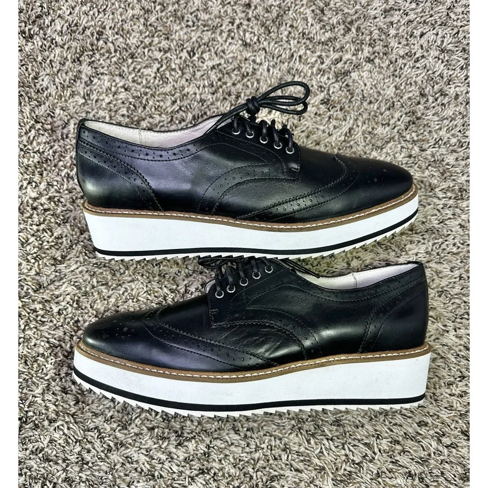 Shellys London Emma Black Leather Platform Oxfords Womens Size 9 EUR 40 Shoes